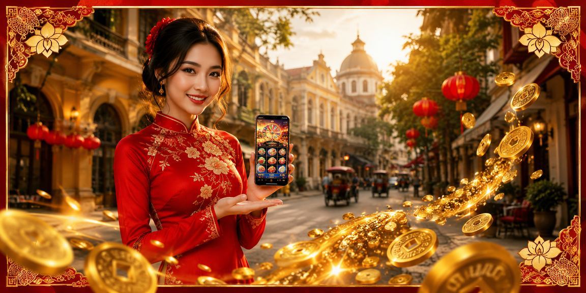 Người dùng Hà Nội xem slot game trên điện thoại trong không gian áo dài