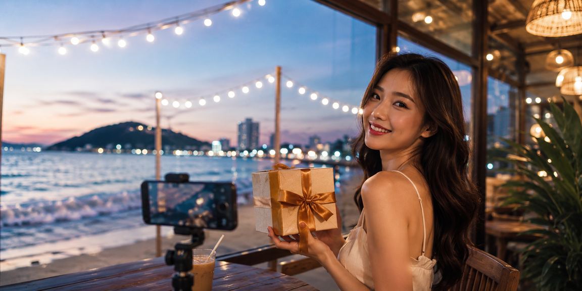 Quán cà phê Vũng Tàu minh họa thói quen xem jackpot trên điện thoại